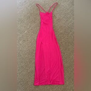 SHEIN Pink Asymmetrical Ruched Strapless Gown